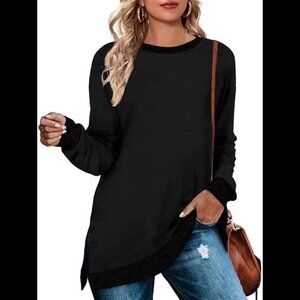 WEESO Women's Long Sleeve Sweatshirts Color Block Crewneck Sweaters Tunic Tops